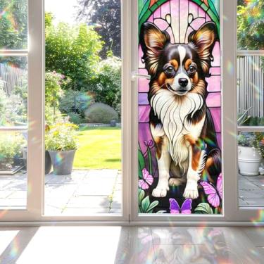 Imagem de Película de vitral Papillon, película decorativa para janela de vitral Papillon, película de vitral para cães para aquecimento de porta de banheiro, antiUV