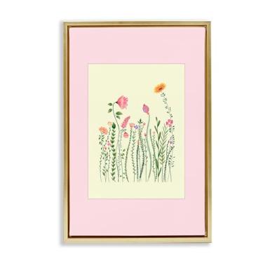 Imagem de Stupell Industries Desenho de arte de parede em tela flutuante em ouro rosa com raminhos de flor selvagem por Pooja Dave, 63 x 43 cm