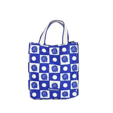 Imagem de Bolsa Mimo Farm Palermo Quadriculado Azul e Branca Verão 25