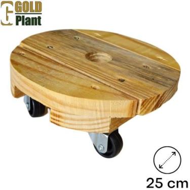 Imagem de Suporte para vaso 25cm redondo madeira de pinus com roda de nylon pret