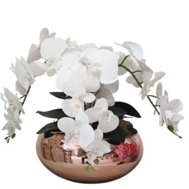 Imagem de Arranjo Flores Real Orquídeas Brancas 4 Galhos Vaso Rosé - La Caza Sto