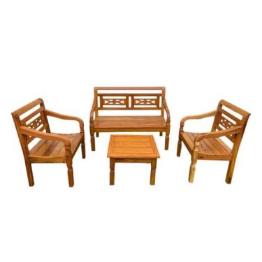 Imagem de Kit Jogo de Banco 4 Lugares Com Mesa de Centro Madeira de Demolição Mo