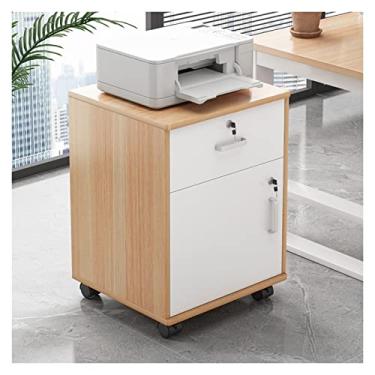 Imagem de Armário de arquivo para arquivo de madeira de escritório doméstico, armário organizador de pasta de arquivo móvel com rodízios bloqueáveis de roda, suporte de impressora multifuncional, 1 gaveta, 36