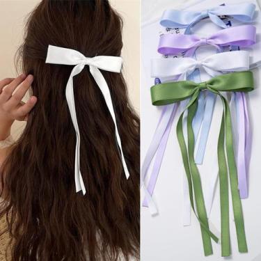 Imagem de Clipes de cabelo Mythos Ribbon Bowknot Long Tail para mulheres, 4 peça