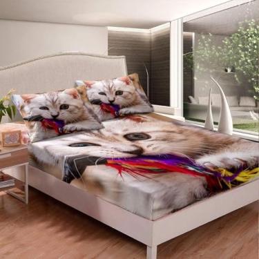 Imagem de Lençol Duplo Pequeno Gato Fofo, Lençóis 3d Para Menino E Menina Com Bolso Profundo 12 Polegadas (30 Cm) Lençol De Cama De Microfibra Macio E Aconchegante De, Cute Cat, double/135 x 190