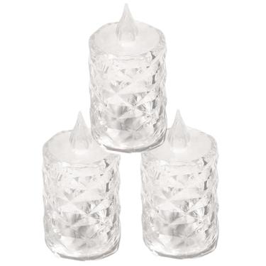 Imagem de Velas sem chama com interruptor, 3 peças, velas artificiais transparentes de 8 x 4 cm, LED texturizado alimentado por bateria para festa de aniversário, casamento, Natal