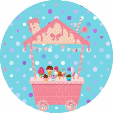 Imagem de Painel de Lona Redondo Carrinho De Sorvete - Fabrika De Festa, 200x200