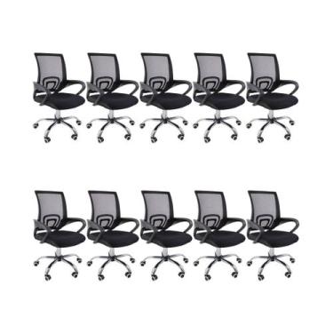 Imagem de Kit 10 Cadeiras de Escritório Begonia Tela Mesh Ergonômica - Preto - P