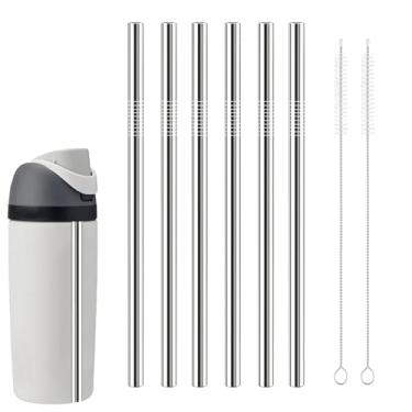 Imagem de Canudo de substituição de metal para garrafa de água Owala 947 ml, 680 g, 6 peças de canudos reutilizáveis de aço inoxidável com 2 escovas de limpeza, canudos de metal curtos reutilizáveis, laváveis