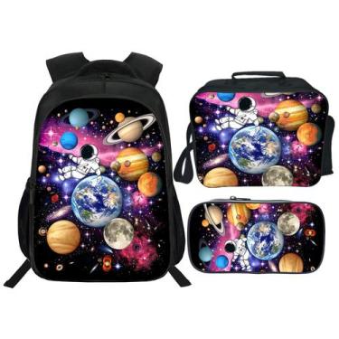 Imagem de Mochila Lureix Space 40 cm para crianças com lancheira e estojo de láp