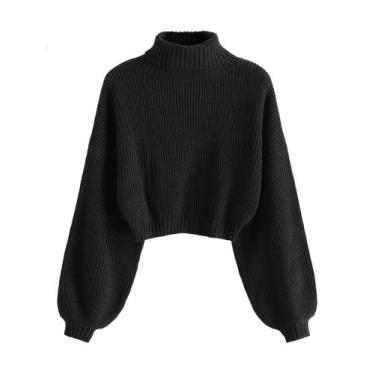 Imagem de Suéter feminino ZAFUL, gola redonda, manga comprida, malha canelada