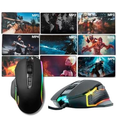 Imagem de Kit Gamer Mouse Ergonomico 6 Botões Led Rainbow e Tapete Mouse Pad Extra Grande 80x40 cm Antiderrapante (MMP-5)