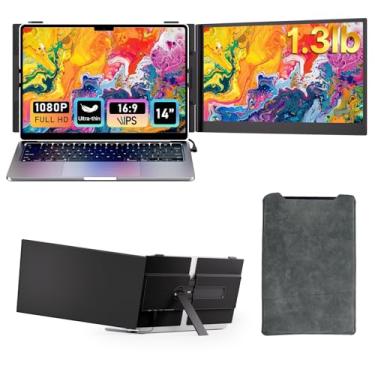 Imagem de AOKER Extensor de tela de laptop – Extensão de monitor portátil dupla FHD IPS de 600 g 35.6 cm FHD para laptop, acessório Plug & Play para laptops de 13 a 17 polegadas, segundo monitor extra de viagem