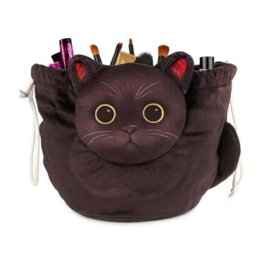 Imagem de Bolsa Necessaire Feminina com Design de Gato – Organizador Multiuso, Portátil, Grande Capacidade, Uso Diário | Perfeito para Maquiagem, Cósmeticos, Brinquedos e mais (Gato Preto)