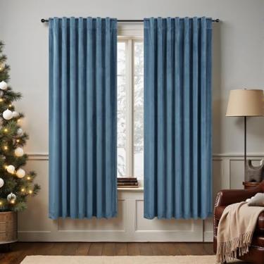 Imagem de Cortinas de veludo azul 182 cm de comprimento para quarto de meninos, bolso traseiro, 2 painéis, redução de ruído, cortinas de escurecimento para quarto, sala de estar, porta francesa, armário, pedra