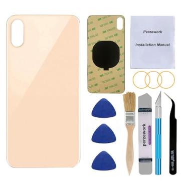 Imagem de Perzework Substituição de vidro traseiro OEM para iPhone Xs 5,8 polegadas com kit de ferramentas de reparo e adesivo pré-instalado (ouro)