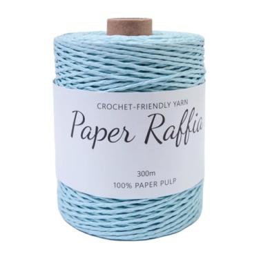 Imagem de CarpNettore Fita de papel de ráfia, corda de papel, barbante redondo, 300 m/328 jardas, fio de ráfia para bolsas de crochê, cesta de encaixe, Azul Claro