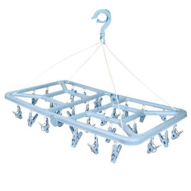Imagem de Mini-varal Retangular Dobrável 32 Prendedores - Azul - MOR