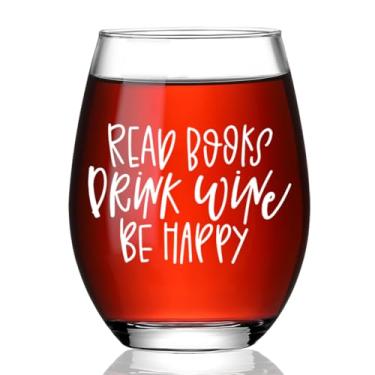 Imagem de Presentes de taça de vinho para amantes de livros, presentes de clube do livro para mulheres, bibliotecárias, leitoras, presente de aniversário para amigas, beber vinho, ler livros, ser feliz