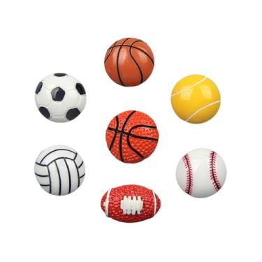 Imagem de Decoendiy Conjunto de 20 peças de ímãs de geladeira de bola esportiva - Ímãs em miniatura de futebol, basquete, futebol, beisebol, tênis e vôlei, decoração magnética de resina realista para