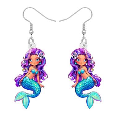 Imagem de LONYOO Brincos de sereia de anime de acrílico para mulheres, brincos estéticos de praia, joias de princesa do oceano, presentes de sereia para mulheres amantes de praia, Medium, Acrílico, Sem pedra