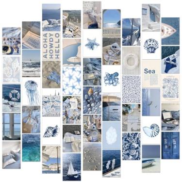 Imagem de FYSUIMU Kit de colagem de parede costeira 50 peças impressão artística estética azul praia costeira surfe decoração de parede para quarto, dormitório, sala de preparação, decoração de casa, 10 x 15 cm