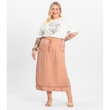 Imagem de Saia Midi Plus Size em Viscose Secret Glam Marrom, Plus G2, Marrom