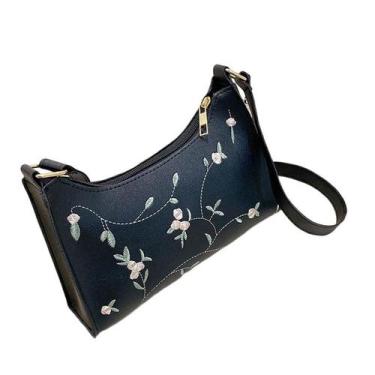 Imagem de Bolsa Sintética PU Bordada Pequena de Ombro/Mão Alça Longa - Modas Fag