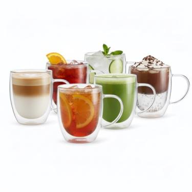 Imagem de cicike Caneca de café de vidro de parede dupla com alça, 340 g (conjunto de 6)