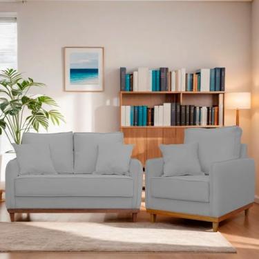 Imagem de Conjunto de Sofá Living 2 lugares E Poltrona Linho luxo Base em Madeira (Cinza)