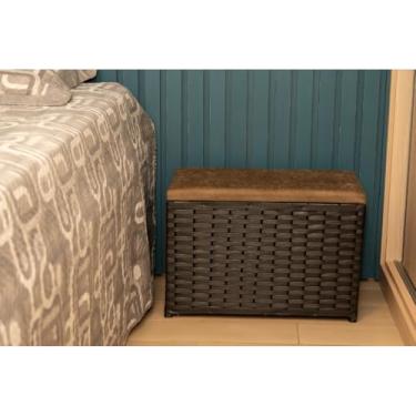 Imagem de Puff Baú Organizador 80 Litros Assento Suede Fibra Sintética Quarto Decorativo(PRETO/MARROM)