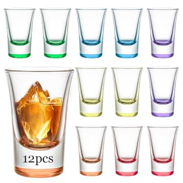 Imagem de Ruckae Conjunto de 12 copos de shot de 28,3 g com base pesada gradiente colorido copos de shot a granel para vodka tequila Whisky Liquor