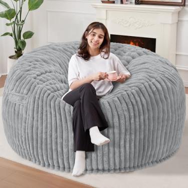 Imagem de Homguava Cadeira de pufe de 1,8 m, saco de feijão grande de 1,8 m, cadeiras gigantes para adultos com enchimento de espuma de memória, confortáveis e grandes, pufes macios com capa de pelúcia com fio