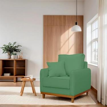 Imagem de Poltrona Living Senna em Linho com Base de Madeira Para Sala de Estar, Recepção (Verde)