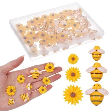 Imagem de 80 peças mini resina abelhas margaridas, 3 tamanhos resina abelhas margaridas decoração com caixa, minúsculo flatback falso abelha girassóis abelha, enfeite de abelha, para artesanato faça você mesmo