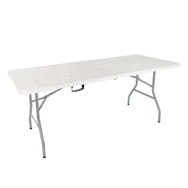 Imagem de Mesa Dobrável Portátil 1,80m que Vira Maleta | Ideal para Festas, Camping e Escritório (Branca)