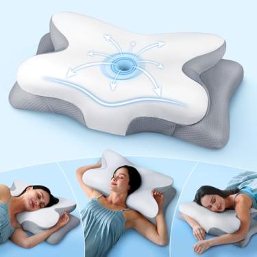 Imagem de Almofada de pescoço cervical eficaz para alívio da dor para dormir – espuma viscoelástica contornada, suporte ergonômico para pessoas que dormem de lado, travesseiro ortopédico inodoro para dormir nas