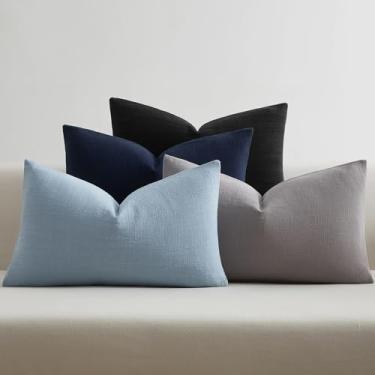 Imagem de JUSPURBET Conjunto de 4 fronhas decorativas de linho 30,5 x 50,8 cm para sofá, cama, capas de almofada lombar macias com zíper oculto para decoração de sala de estar, cinza claro