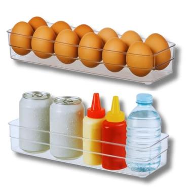 Imagem de Kit com 2 Organizador de Geladeira Multiuso Em Acrílico | Caixa organizadora retangular Transparente para Cozinha, Despensa, Freezer, Armário, Banheiro, área de seviço, Escritório 30x7,5cm