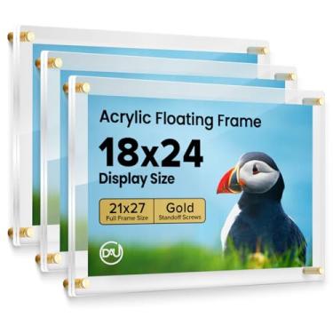 Imagem de Molduras flutuantes de acrílico douradas (pacote com 3) molduras de acrílico transparente de 45,7 cm x 61 cm para montagem na parede, pôster de diploma, certificado de exibição de fotos, impressões