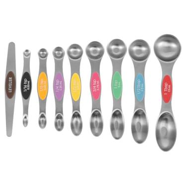Imagem de Colheres de medição magnéticas, colher de chá dupla face de aço inoxidável Colheres de chá de encaixe sólido colher de sopa para ingredientes líquidos (cor)
