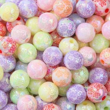 Imagem de ANCADN Contas de acrílico de 16 mm, 100 peças, cor ab, flor, miçanga, caneta, contas de chiclete, faça você mesmo, pulseiras de cabelo, colar, artesanato para fazer joias DIY (marrom e cerúleo)