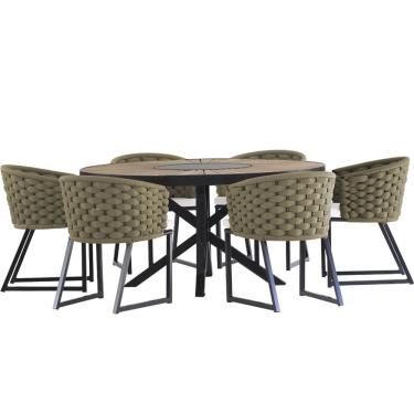 Imagem de Kit 6 Cadeira Bali Alumínio em Tricô Náutico e Mesa Trama