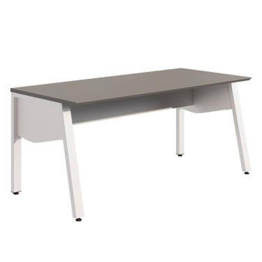 Imagem de Mesa Escrivaninha Escritório 150cm com Tampo Chanfrado e Pés Metálicos Industrial Executive Cinza Sagrado / Branco