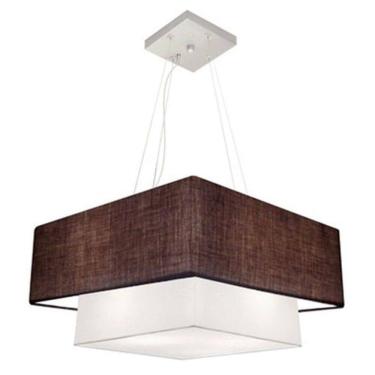 Imagem de Lustre Pendente Duplo Quadrado Vivare Md-4346 Cúpula Em Tecido 70x60cm - Bivolt Café-branco 127/220v
