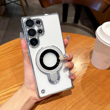 Imagem de Suporte magnético sem moldura para PC, capa transparente para celular Samsung Galaxy S25 Ultra S24 Plus S23 S22, capa traseira de acrílico (para Samsung S23Ultra/prateado)