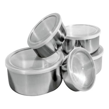 Imagem de Conjunto De Tigelas Aco Inox 5 Pecas Com Tampa Resistente