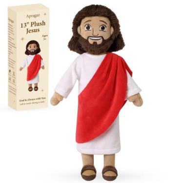 Imagem de Boneca de pelúcia Apragaz 13 Jesus para crianças com roupão branco e f