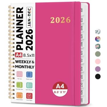 Imagem de Agenda 2026 21,6 cm x 28 cm, agenda semanal e mensal, janeiro de 2026 a dezembro de 2026, agenda espiral de capa dura com abas mensais, páginas de notas, perfeito para mulheres e homens, A4 - rosa