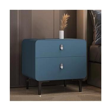 Imagem de Mesa de cabeceira toda de madeira maciça, mesa de cabeceira simples, com duas gavetas, lateral estreita, pequena, armazenamento de cor sólida, gaveta espessa, silenciosa, móvel de cabeceira, mesa de